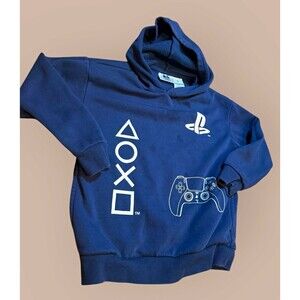 PlayStation Kids Pullover Hoodie Size 8 Blue Fleece Logo Graphic Print